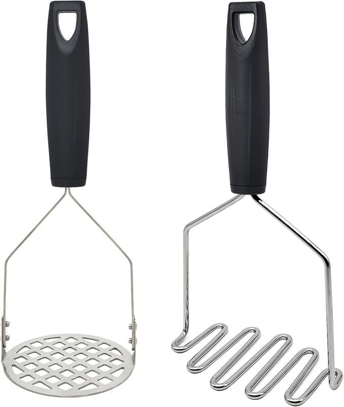 2PCS Heavy Duty Potato Masher, Sturdy Masher, Stainless Steel Food Masher Tool for Potatoes, Avocados, Beans, Fruit & Vegetables