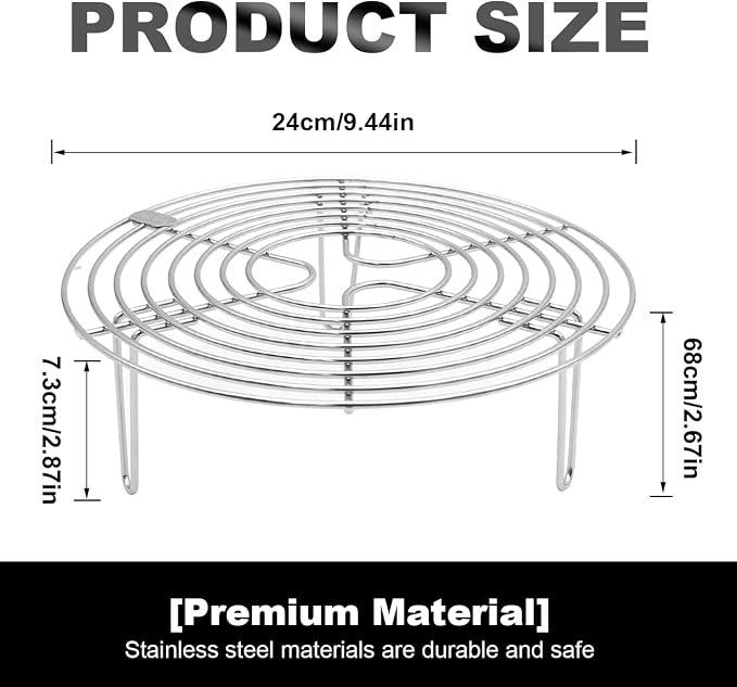 Round Steamer Rack and Cooling Rack,Stainless Steel Pot Trivet, Cooking Rack,Wire Steamer Kettle Rack Holder, Air Fryer Cooking Steamer Rack for Baking Canning Cooking Steaming, 9.5''X2.8''…