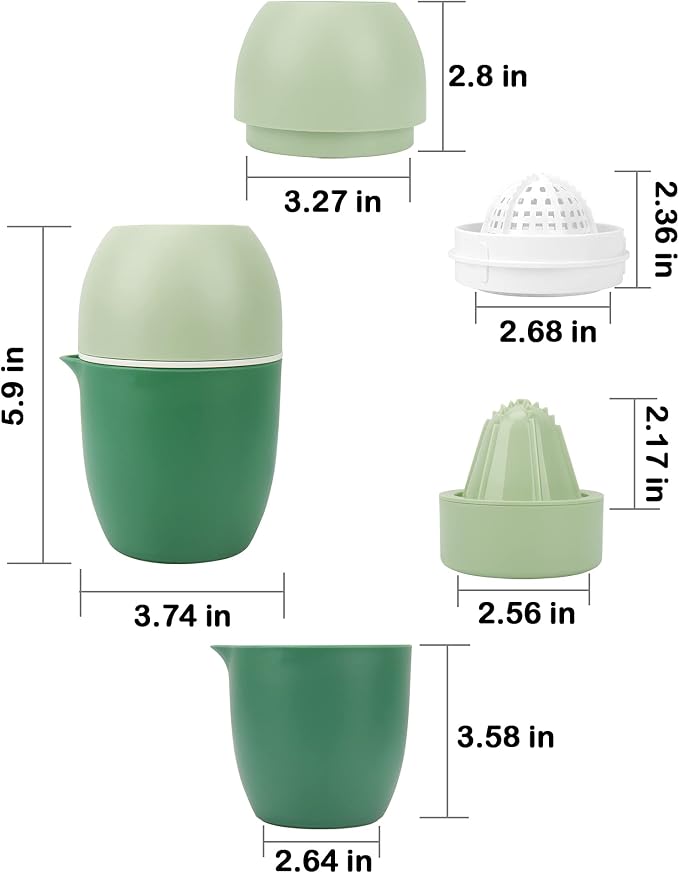 Lechin Hand Juicer, Lemon Squeezer, Two Squeezing Options, Green | Unique lemon shape, for various fruits, dishwasher-safe, with strainer and container, 480 ml