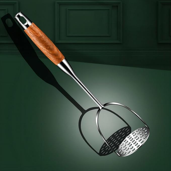 REDANT 13.5" Stainless Steel Potato Masher with Wooden Handle - Heavy Duty Metal Masher for Mashed Potatoes, Avocado, Beans & Sweet Potato - Commercial & Home Kitchen Utensil (Dishwasher Safe)
