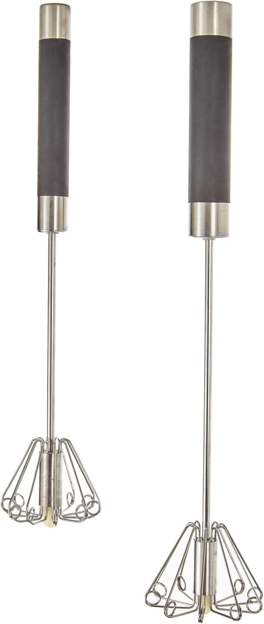 BergHOFF Essentials 2Pc Stainless Steel Miracle Whisk Set, Rotate Balloon Head, Soft-touch Handle, Beating Eggs, Dough, Mixing, Stirring, Black