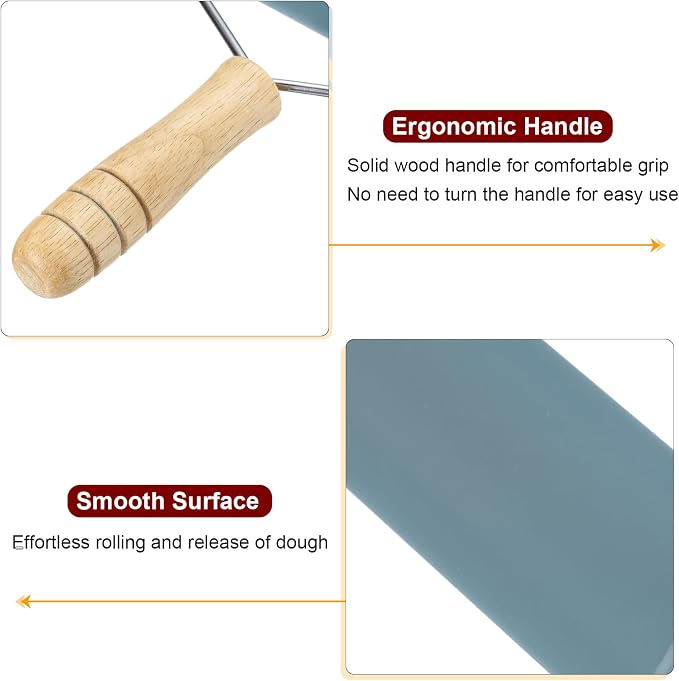 HARFINGTON 7.6" x 1.69" Silicone Rolling Pin, Wood Handle, Non-Stick, Gray