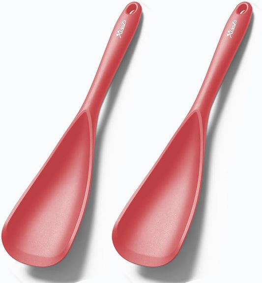 Silicone Spatula Spoon, Great for Both Cooking and Serving Durable BPA-Free Matte Black Silicone, Seamless Design, Safe for Nonstick Cooking Surfaces, 2-Pcs, Red