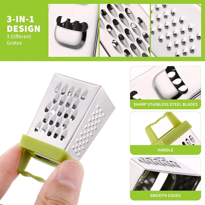 Ciieeo 12 Pcs Mini Cheese Grater Box Set Stainless Steel Graters for Kitchen with Handle Handheld Vegetable Grater for Cheese Fruits and Vegetables Compact 2.63 X 1.45 X 4.25 in
