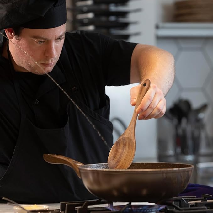 Large Teak Wooden Forks for Salad Serving Set of 2, 13-Inch Teak Wooden Serving Spork Set, Natural Wood Salad Servers, Wooden Kitchen Forks, Salad Servers Resistant to High Heat