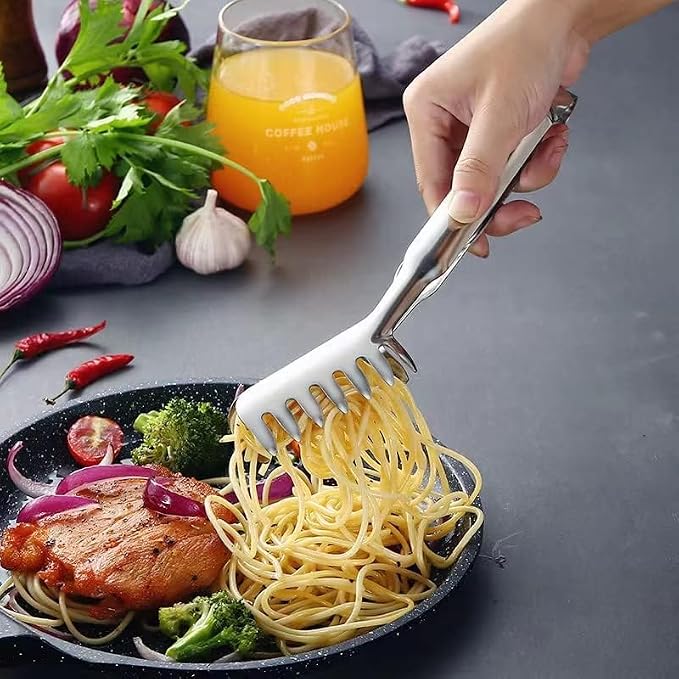 3 Pieces Spaghetti Spoon and Pasta Tong, Stainless Steel Comb Shaped Tongs, Noodles Pasta Clip Kitchen Cooking Tool