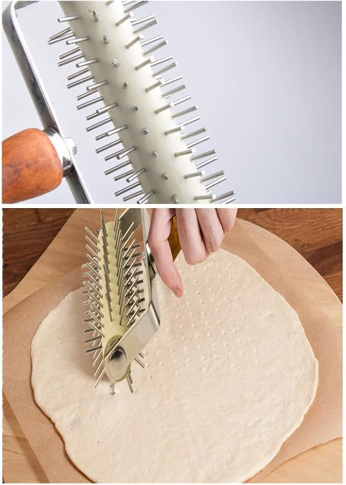 Stainless Steel Pizza Dough Roller Docker Needle Roller Pizza Puncher Pizza Bread Pin Puncher Pizza Wheel for Pizza Cookie Pie Pastry Bread