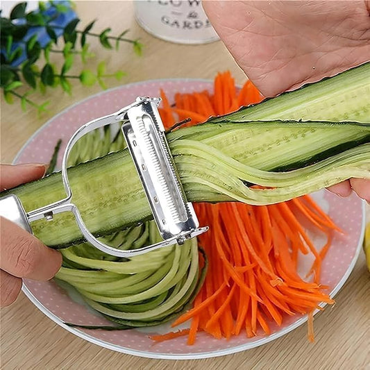 2 in 1 Peeler Julienne for Salad, Potato Peeler, Vegetable Slicer, Multi-Functional, Fruit Slicer, Adjustable Veggie Shredder, Kitchen Noodle Cutter, Stainless Steel (1)