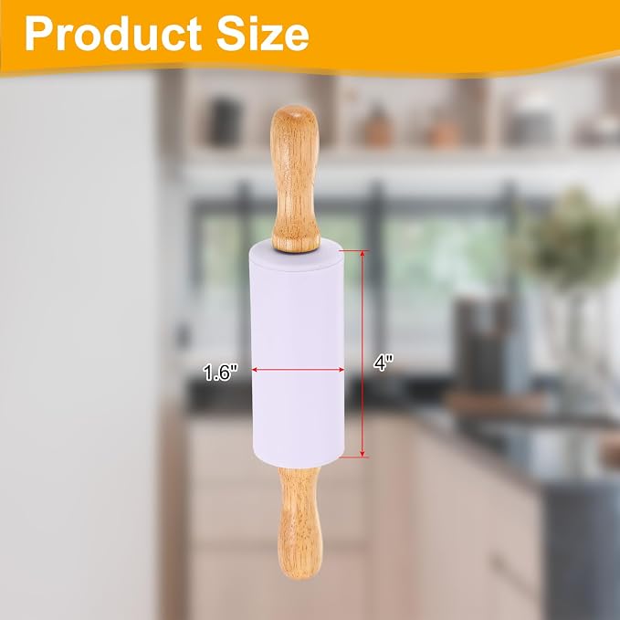 uxcell 4 Inch Silicone Rolling Pin, Small Dough Roller with Wood Handle for Pizza Pastry Fondant Kitchen, Light Purple