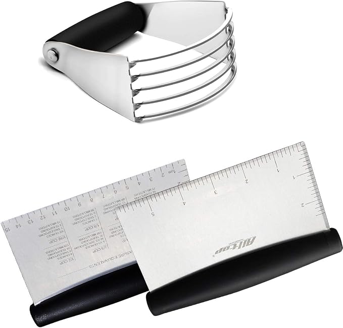 Dough Blender & Bench Scraper/Chopper，Stainless Steel Kitchen Tool，Set of 3 Pack