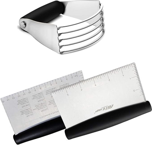 Dough Blender & Bench Scraper/Chopper，Stainless Steel Kitchen Tool，Set of 3 Pack