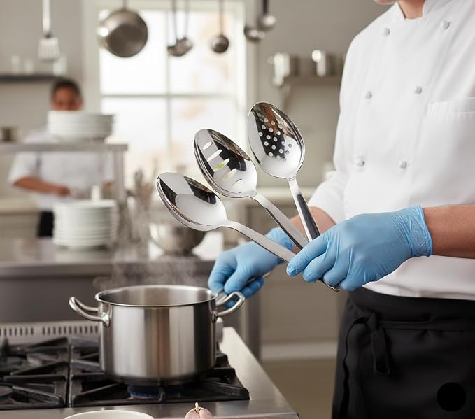 3-PCS Kunz Spoon | 9 Inch 18/10 Stainless Steel Serving Spoons Set Include Serving Spoon, Slotted and Perforated Spoons (Medium 9 Inch, 3 Pack All Kunz)