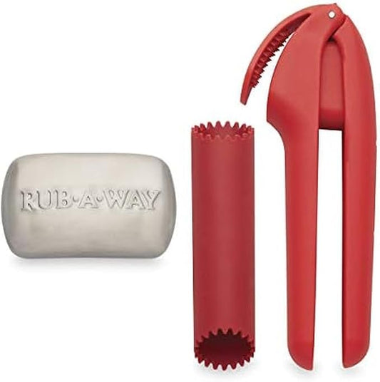 Farberware 3-Piece Garlic Set with Garlic Press, Garlic Peeler, and Rub-A-Way Odor Eliminating Bar - Dishwasher Safe Kitchen Gadget Tools for Easy Garlic Prep