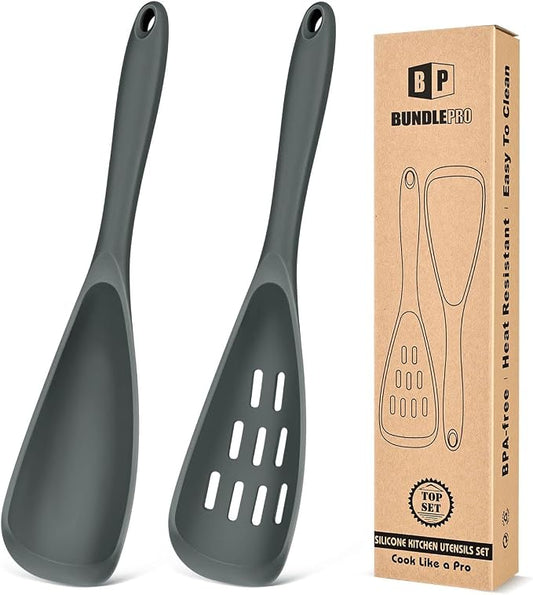 Pack of 2 Cooking Spoons for Non Stick Cookware, Multifunction Spatula Spoon BPA-Free, One-Piece Design, Suitable for Scooping, Scraping, Serving and Mixing(GRAY)