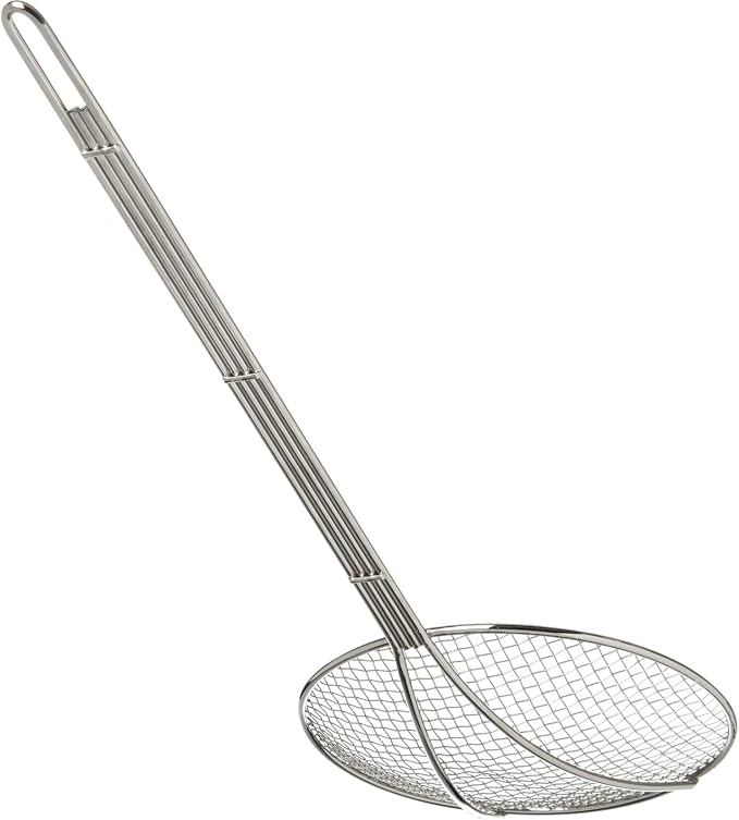 Soro Essentials- 7” Stainless Steel Round Coarse Mesh Wire Skimmer Strainer- Cooking Skimmer Spoon Ladle Skimmers Strainer Spoon for Kitchen Cooking Straining Frying Draining Home Kitchen Restaurant