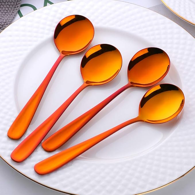 Buyer Star Bouillon Spoon Sets, 7-Inch Round Soup Spoons, Stainless Steel Finished Table Dinner Spoons