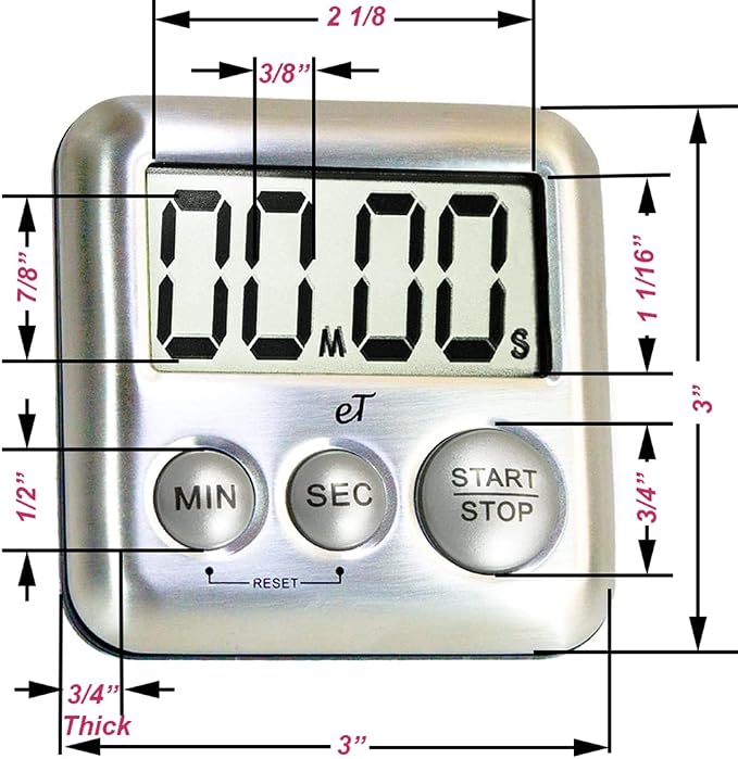 Elegant Digital Kitchen Timer Stainless Steel - Loud Alarm - Model Variety