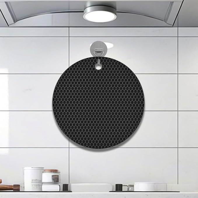 Silicone Non-Slip, Heat Resistant & Water-Trapping Trivet Mats for Hot Pots & Pans & Dishes & Cookware, Multipurpose Kitchen Table Coaster, 7.1 Inch, Black