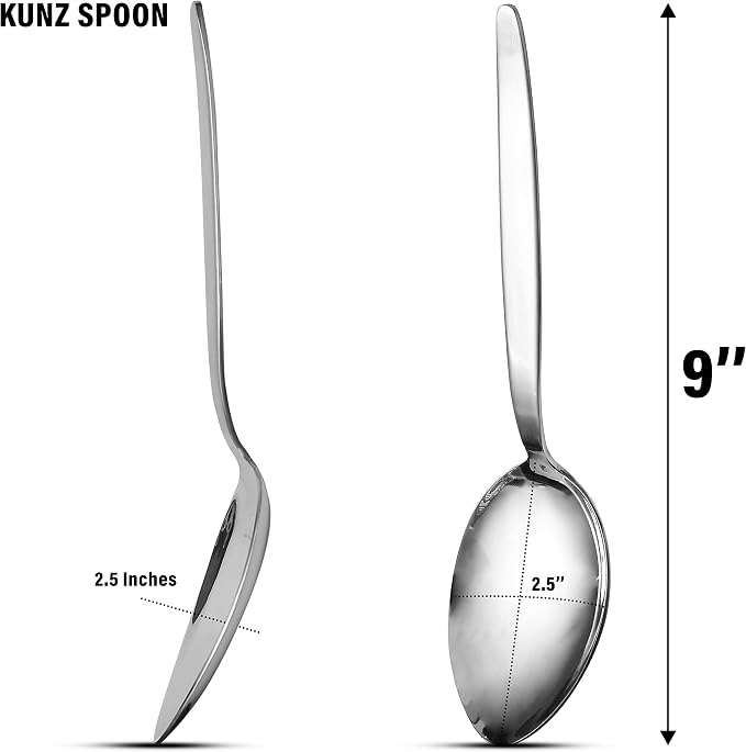 Chef Kunz Spoon | 9 inch 2.5 Tbsp18/10 Stainless Steel Silver Serving Spoons | Sauce, Basting, Quenelle, Plating, Cooking Chef Spoon, Dishwasher Safe