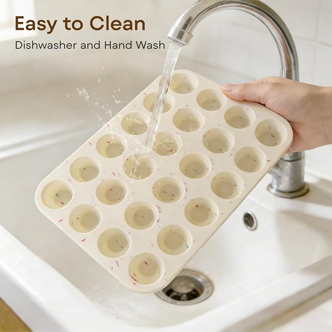 Silicone Mini Muffin Pan, 24 Cup Nonstick Mini Cupcake Pan 2Pcs | Food-Grade Silicone Muffin Tin, Oven Dishwasher Freezer Safe Silicone Molds for Home Baking DIY, Mini Cupcakes, Egg Bites