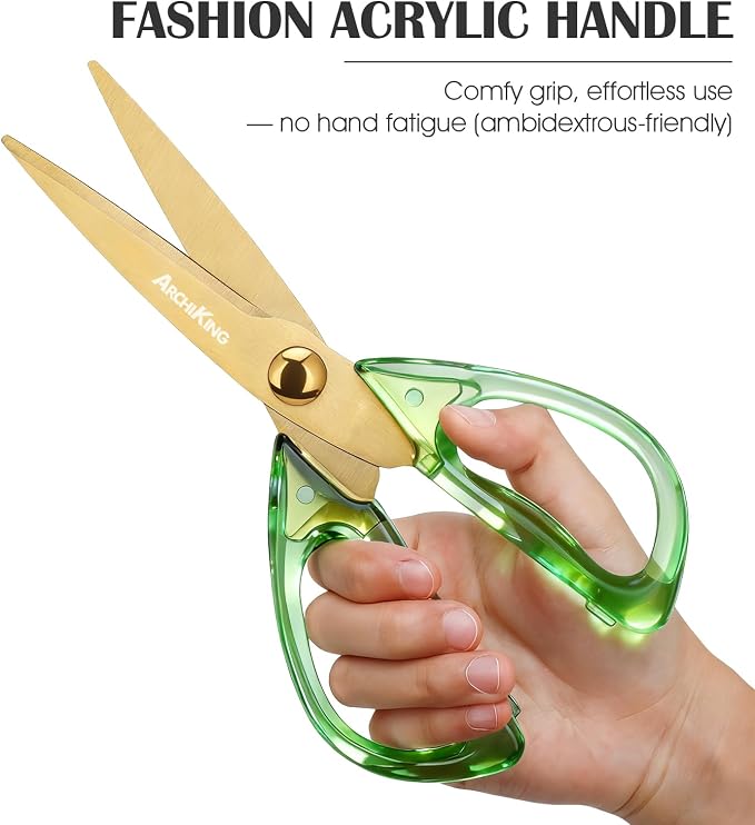 8.0inch Kitchen Shears, Sharp Stainless Steel Meat & Poultry Scissors, Transparent Green Acrylic Handle, All Purpose Utility Cooking Scissors for Kitchen/BBQ/Home/Office