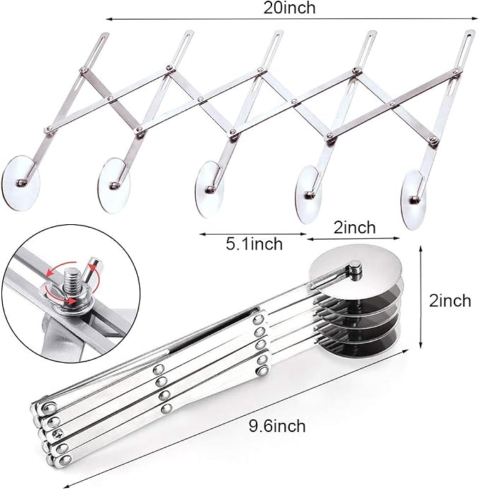 2 Pcs 5 Wheel Pastry Cutter Pizza Cutter Stainless Steel Knife | Multi-round Slicer Wheels, Expandable Roller Dough Divider Tools, Baking Pies Cookies Waffles Lattice Cutting Sheets Gears