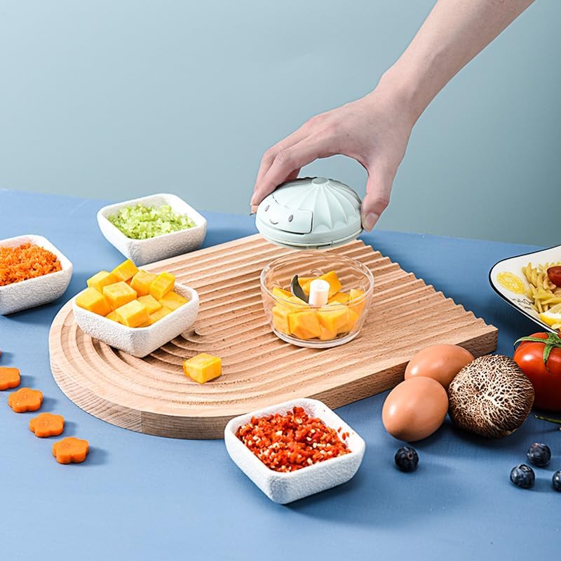 Garlic Chopper Mini Manual Hand Food Chopper for Kitchen Onion Dicer Crusher Garlic Mincer Blue 160ml
