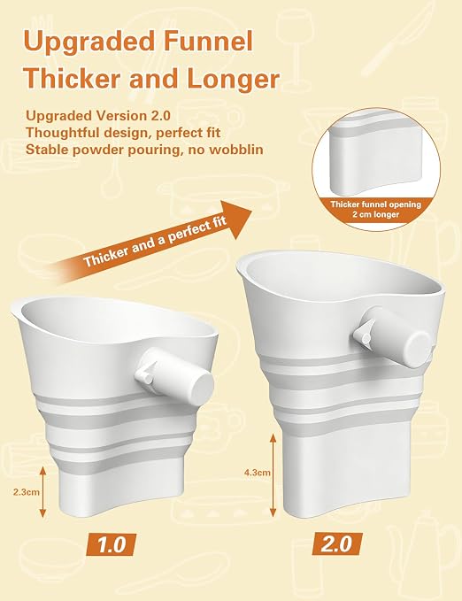 Foldable Silicone Flour Funnel for KitchenAid Mixer 4.5-5Qt Tilt Head | Thick Food-Grade Silicone, Extended Spout, Heat Resistant, No Spill Design, Collapsible, Dishwasher Safe Baking Accessory