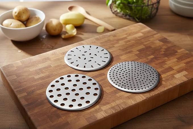Cuisinox Potato Ricer, Heavy Duty Stainless Steel Potato Masher and Kitchen Tool, 3 Disks