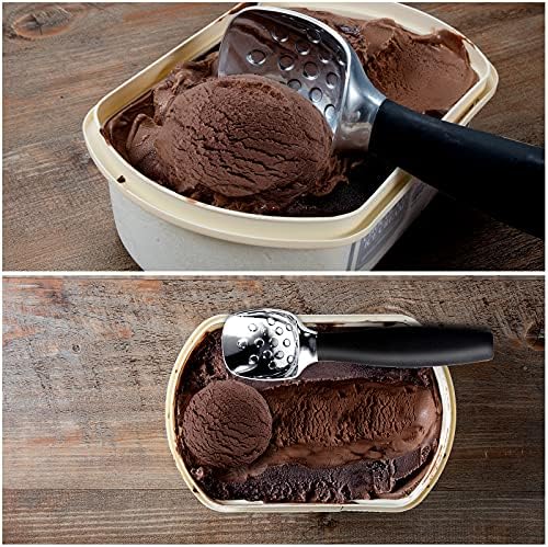 Professional Ice Cream Scoop with Ergonomic Anti-Slip Handle - Rust-Proof Zinc Alloy, Anti-Freeze Design for Home & Commercial Use (Black)