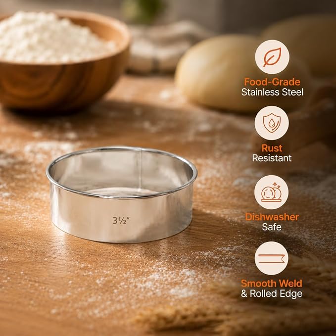HUJI Round Pastry Dough Cutter Set For Baking Cookies Biscuits Donuts Scones Heavy Duty (1 Pack, Set of 11 Round Cutters)