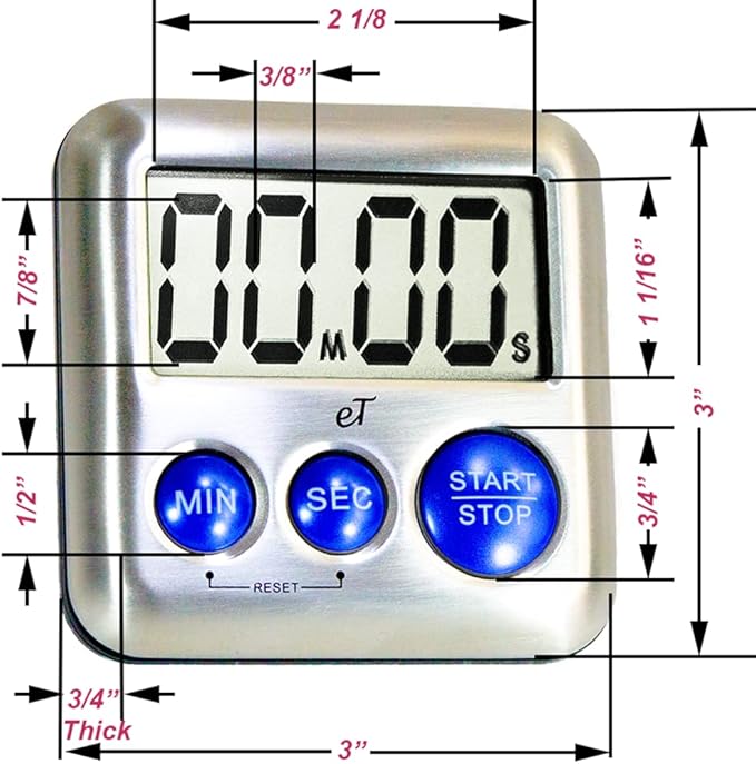 Elegant Digital Kitchen Timer Stainless Steel - Loud Alarm Model eT24 Plum