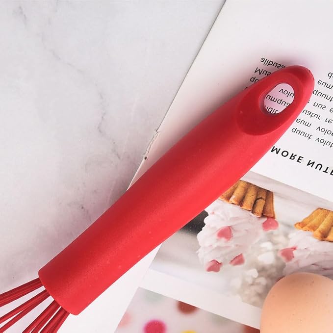 Silicone Whisk, 16 Piece Commercial Non-Scratch Balloon Wire Whisk for Cooking, Manual Red Egg Beater Milk Frother Coffee Whisks, Suitable for Blending, Whisking, Beating and Stirring