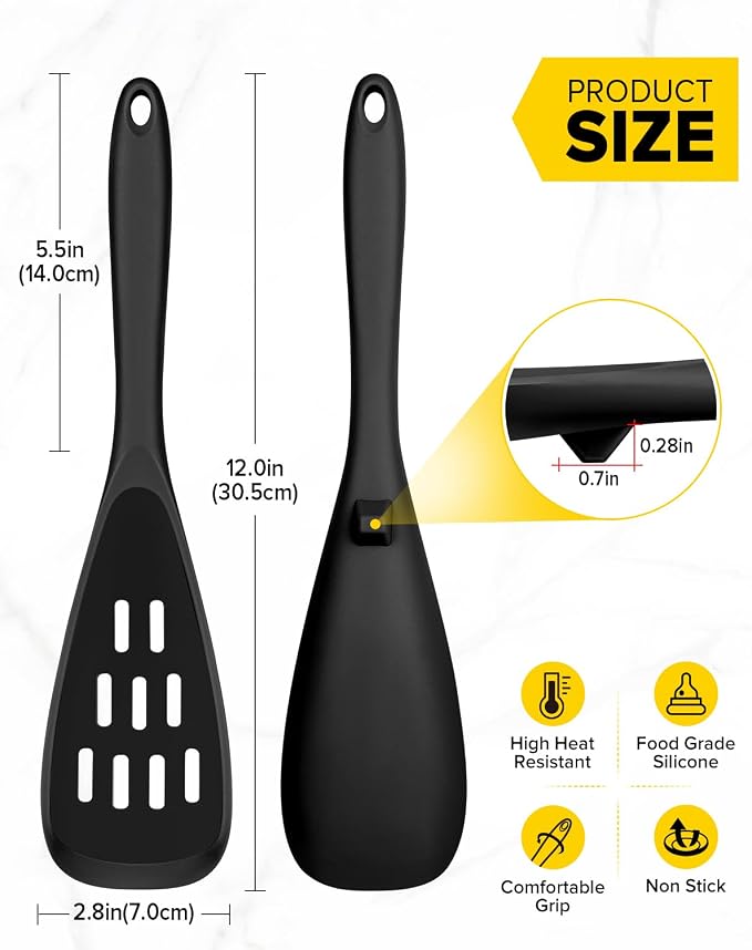 Pack of 2 Cooking Spoons for Non Stick Cookware, Multifunction Spatula Spoon BPA-Free, One-Piece Design, Suitable for Scooping, Scraping, Serving and Mixing(BLACK)