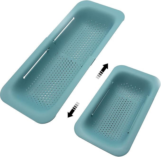 Collapsible Sink Colanders and Strainers Basket Over the Sink Colander Collapsible Colander Extendable Plastic Fruit Vegetable Strainer Drainer Basket for Kitchen(Green )