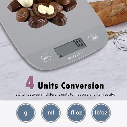 11lb Food Scale Kitchen Scales Digital Weight Grams & Ounces Grey | Ultra-Slim Size, 1g Precision, Max 11lbs, Smart Tare, Baking Cooking Weighing Scale, Portion Control, Hanging Storage