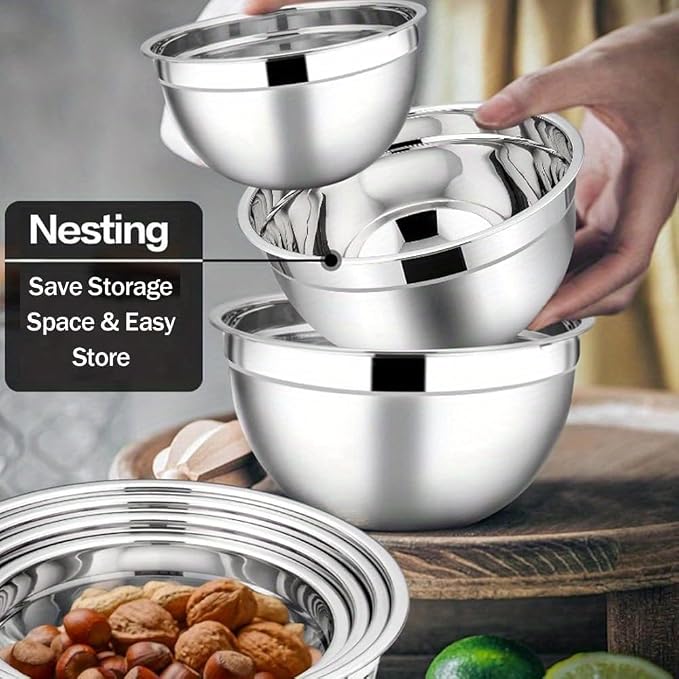 Mixing Bowls with Lids Set(Colorful-7 Sizes) | Stainless Steel,7 Sizes (0.7-4.5QT), with 3 Grater Attachments, Nesting, Dishwasher Safe, for Cooking, Baking and Serving