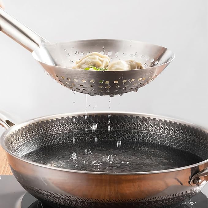 UPKOCH Stainless Steel Skimmer Spoon 16.92 Inch Fine Mesh Cooking Strainer with Handle for Frying Hot Pot Vegetables Meat Wonton Kitchen Gadget