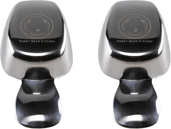 Honey Bear Kitchen 1/4 Cup 60 ml Leave-in Canister Scoops, Polished Stainless Steel (Set of 2)