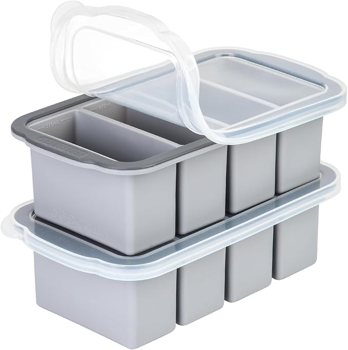 Extra Large Silicone Ice Cube Tray with Lid, Easy Release 1.5 Cup Freezer Trays for Soup, Broth, Sauce & Food Storage, BPA-Free Reusable Freezing Mold, 2 Pack Grey