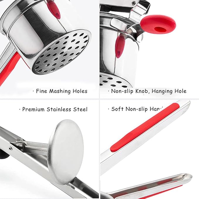 Stainless Steel Potato Ricer With 3 Discs, Heavy Duty Potato Ricer for Mashed Potatoes, Large Capacity Potatoes Masher and Rice-r Kitchen Tool(COLOR:Red)