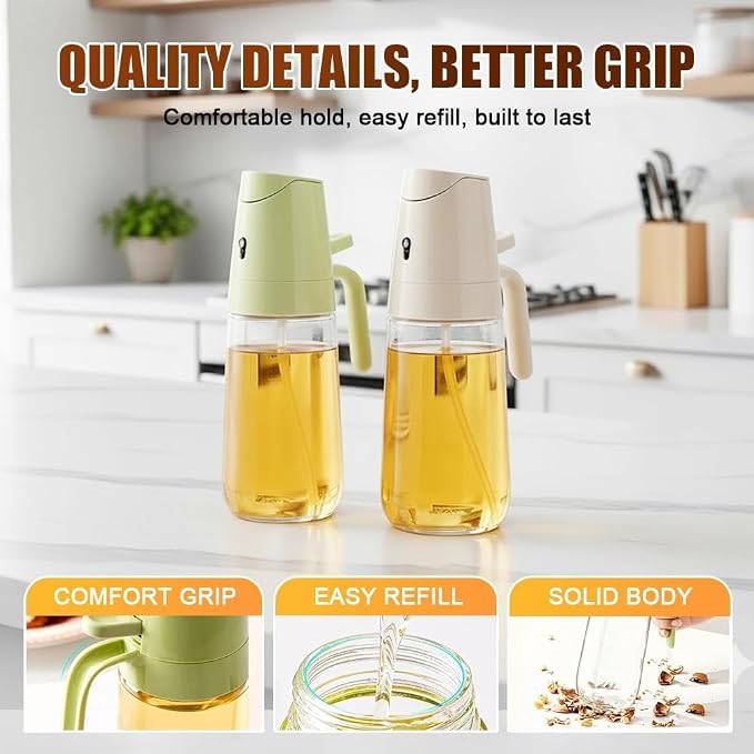 AIIONP 2 in 1 Glass Oil Sprayer & Dispenser, 2026 Premium Olive Oil Dispenser Bottle for Kitchen, Food-grade Oil Spray Bottle for Cooking, Air Fryer, Frying, BBQ (Green-500ml)