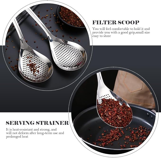 Hemoton Stainless Steel Skimmer Slotted Spoon for Frying and Hot Pot Cooking 13.93 Inch Large Strainer Ladle for Oil Draining and Food Scooping