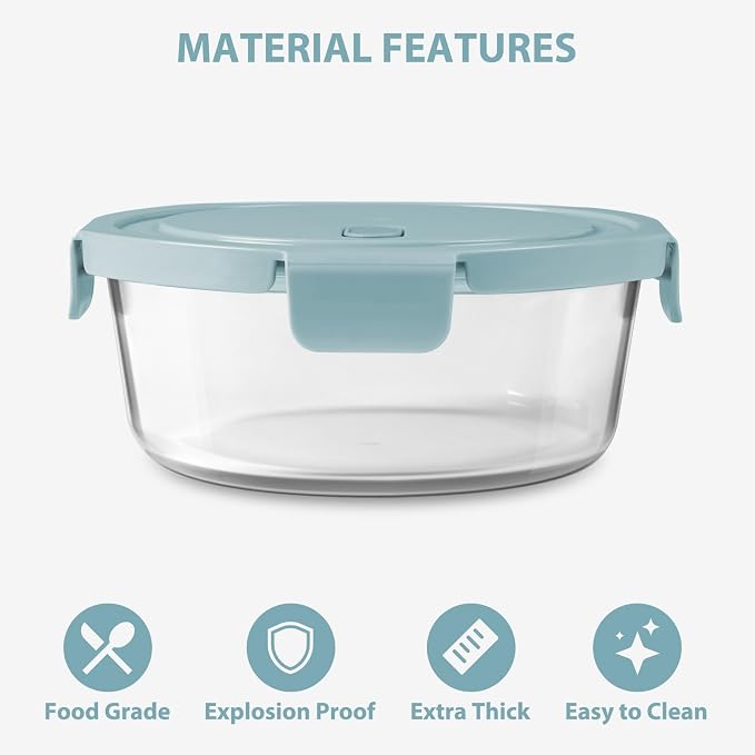 4 Cup/32oz Borosilicate Glass Meal Prep Containers with Vented Lids, 4 PACK | Airtight Leak Proof, Food Grade, Microwave Dishwasher Oven Freezer Safe, BPA-Free, Lunch Soup Leftover Food Storage, Round