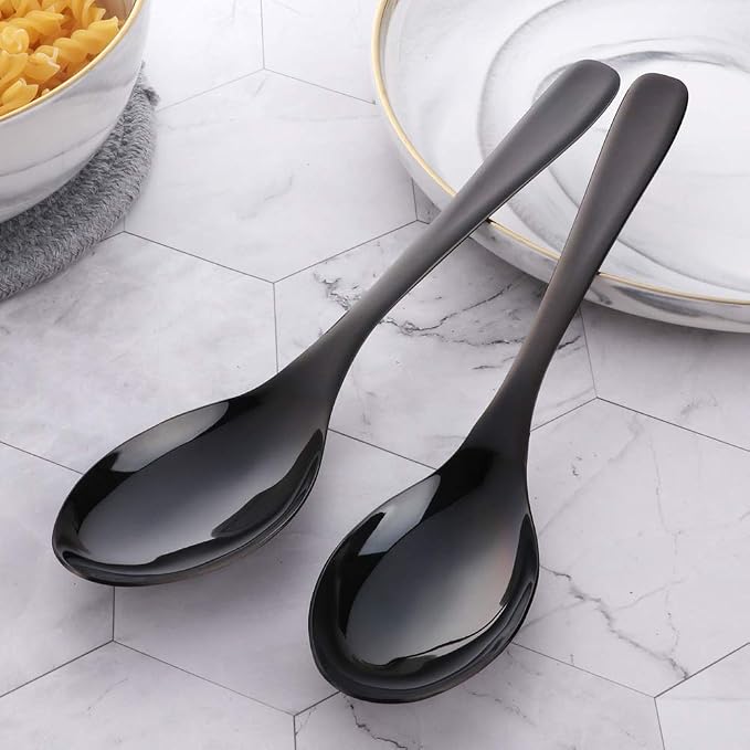 Buffet Serving Spoons, Stainless Steel 10 Inch Black Plated Server Set of 2, Large Salad Serverware Utensils, Dishwasher Safe