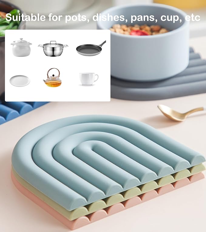 Trivets for Hot Dishes, Colorful Silicone Trivet Mats, Heat Resistant Pot Holders, Multipurpose Non-Slip Hot Pads for Kitchen Potholders, Silicone Trivets for Pot Pan Protectors, Coasters, 6", 4 Pack