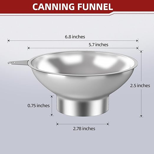 Serinar Stainless Steel Metal Canning Funnel with Removable Strainer - for Jams, Pickles and Home Preserving, Dishwasher Safe Kitchen Tool (2.78 Inch Wide Mouth Bore for Wide Mouth Mason Jars)