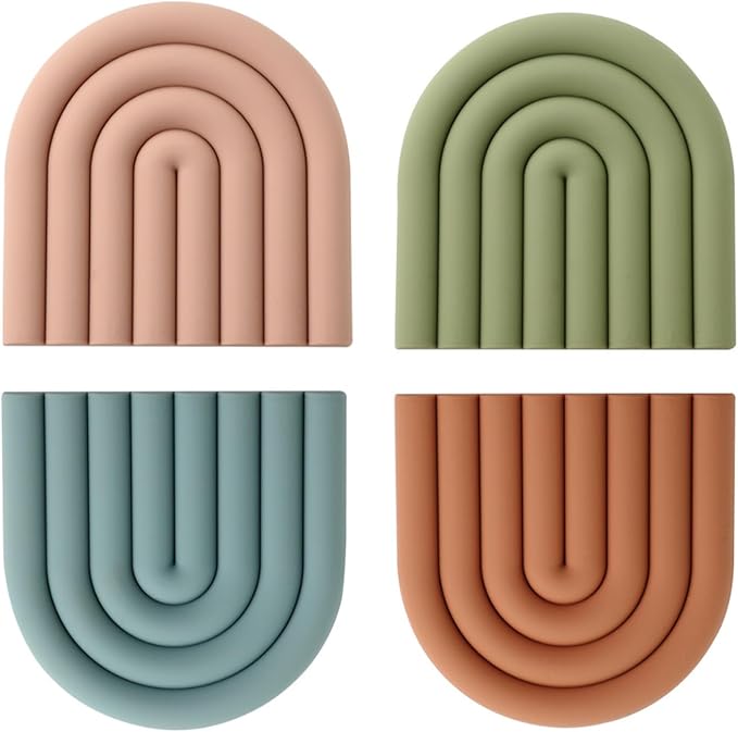 Trivets for Hot Dishes, Colorful Silicone Trivet Mats, Heat Resistant Pot Holders, Multipurpose Non-Slip Hot Pads for Kitchen Potholders, Silicone Trivets for Pot Pan Protectors, Coasters, 6", 4 Pack