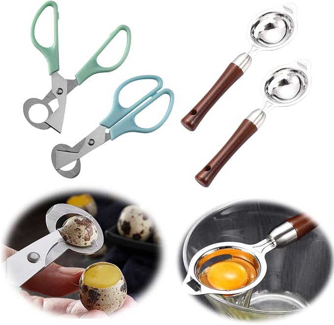 4PCS Quail Egg Scissors Egg Yolk Separator Set Stainless Steel Egg Cutter for Home Kitchen Utility Tools