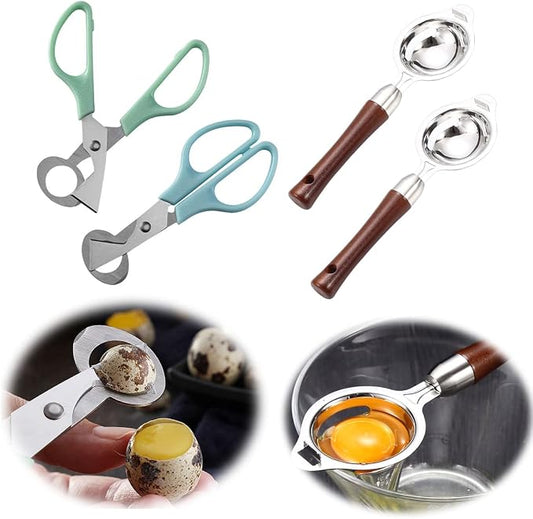 4PCS Quail Egg Scissors Egg Yolk Separator Set Stainless Steel Egg Cutter for Home Kitchen Utility Tools